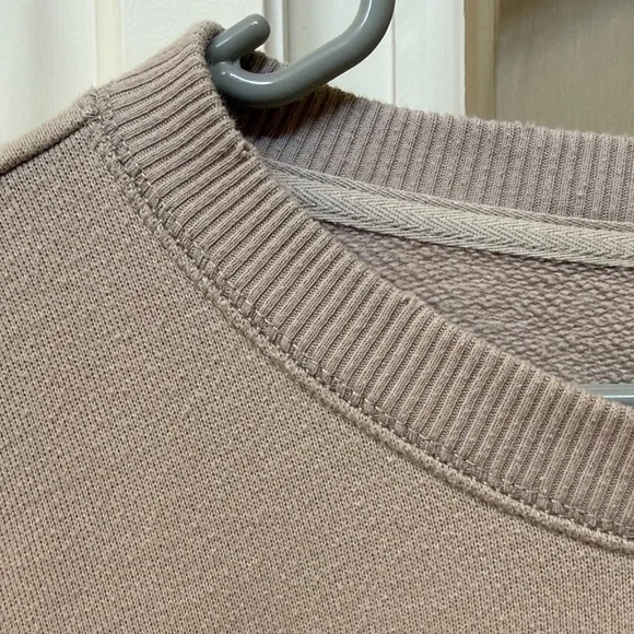 aerie Distressed Lace-Up Side Crewneck Sweatshirt in Taupe - Picture 4 of 5